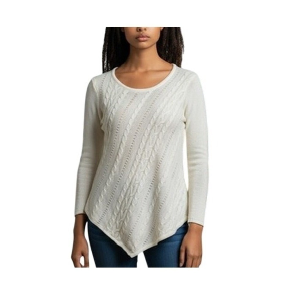 Metaphor Cream Asymmetrical Cable Knit Sweater XLARGE Vanilla Girl Cozy SALE